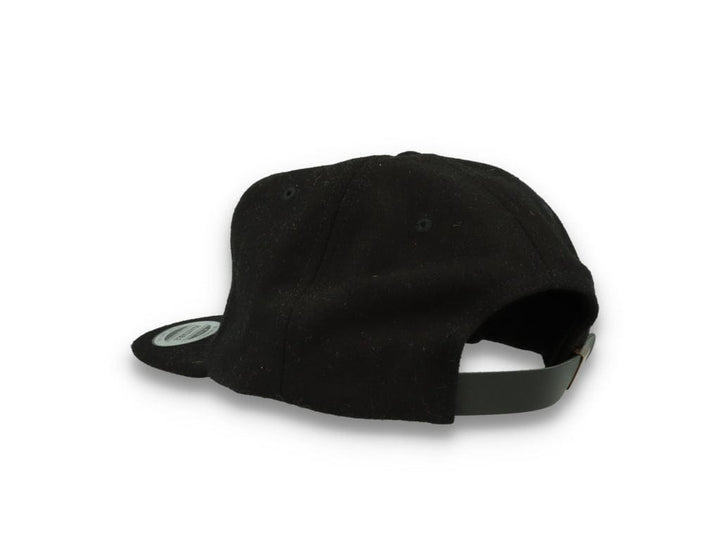 Yupoong Melton Wool Unstructured 5-Panel Cap with Leather Adjuster 6502MC Black - LOKK