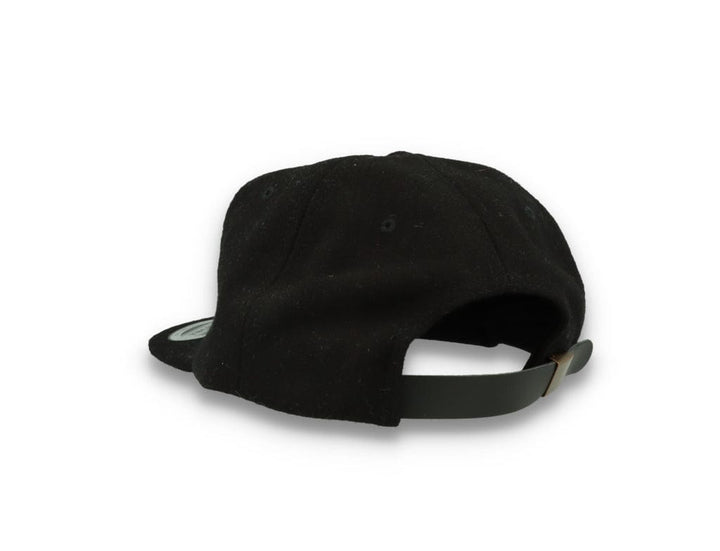 Yupoong Melton Wool Unstructured 5-Panel Cap with Leather Adjuster 6502MC Black - LOKK