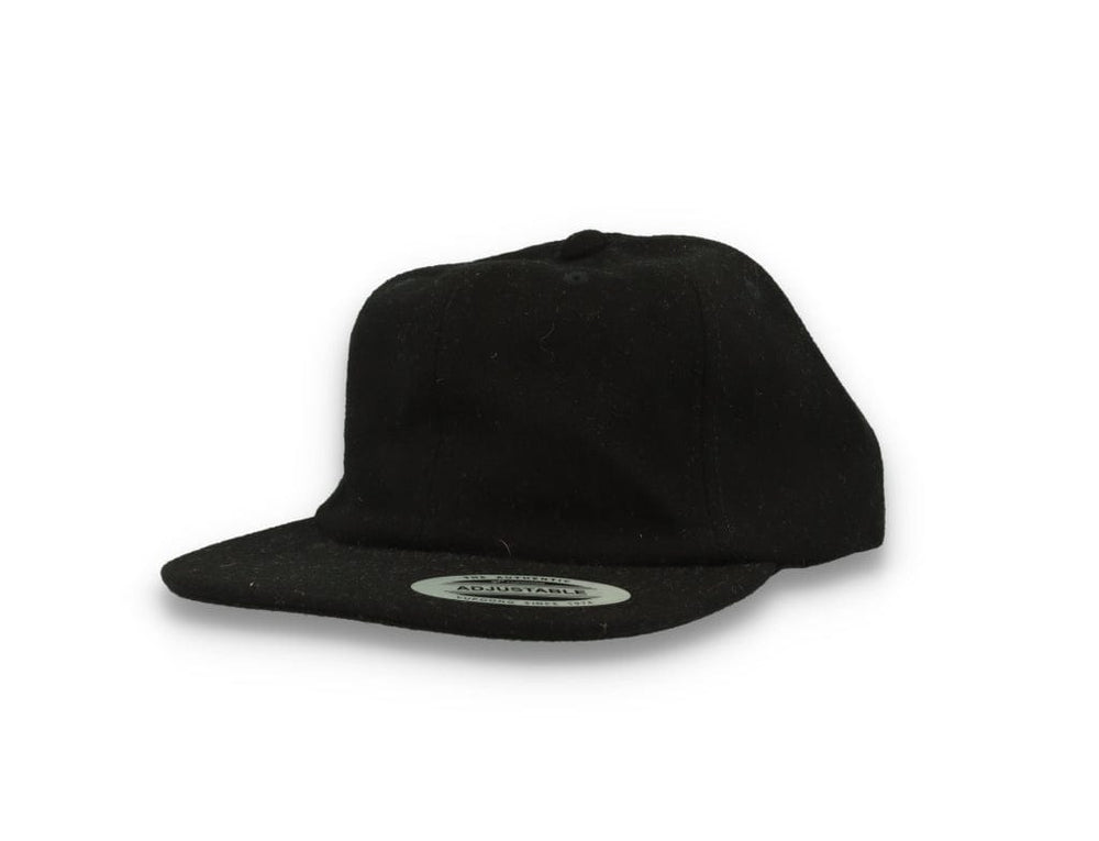 Yupoong Melton Wool Unstructured 5-Panel Cap with Leather Adjuster 6502MC Black - LOKK