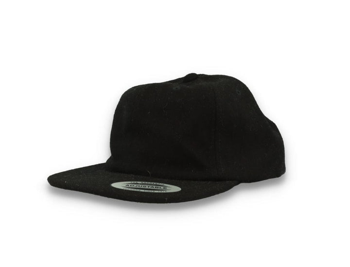 Yupoong Melton Wool Unstructured 5-Panel Cap with Leather Adjuster 6502MC Black - LOKK