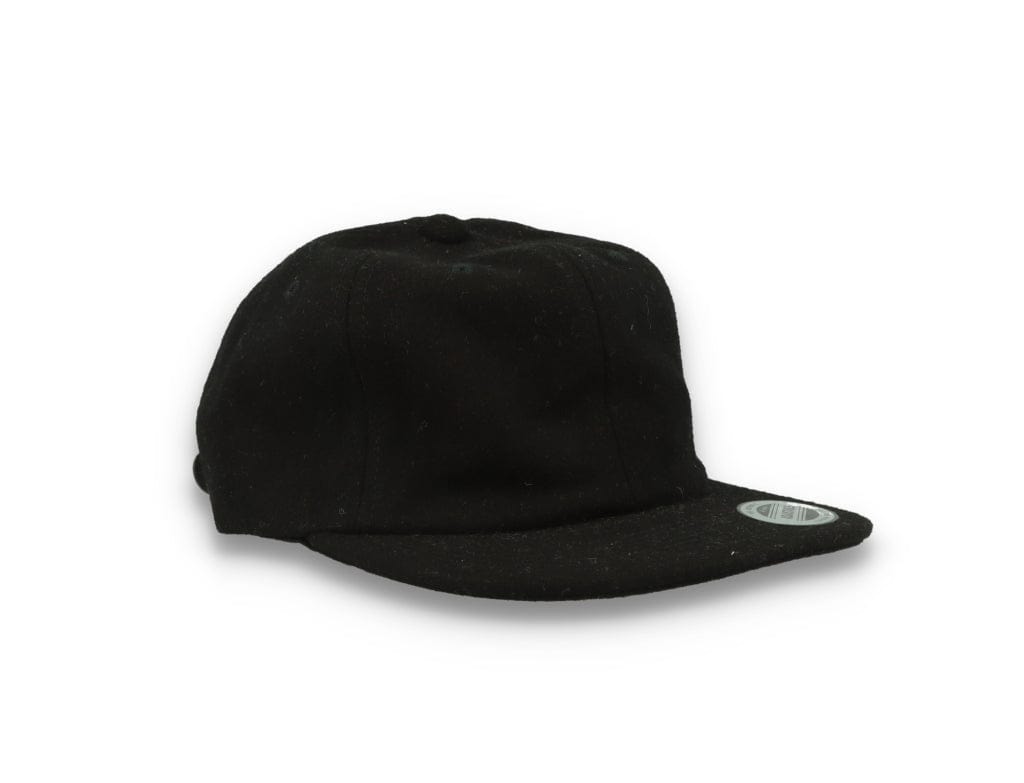 Yupoong Melton Wool Unstructured 5-Panel Cap with Leather Adjuster 6502MC Black - LOKK
