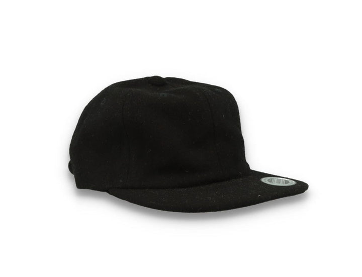 Yupoong Melton Wool Unstructured 5-Panel Cap with Leather Adjuster 6502MC Black - LOKK