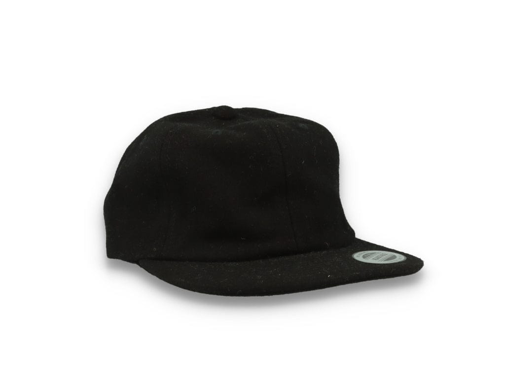 Yupoong Melton Wool Unstructured 5-Panel Cap with Leather Adjuster 6502MC Black - LOKK