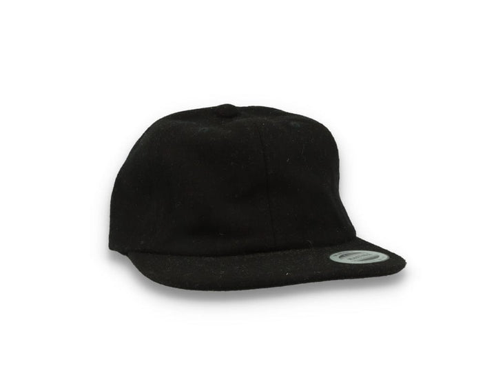 Yupoong Melton Wool Unstructured 5-Panel Cap with Leather Adjuster 6502MC Black - LOKK