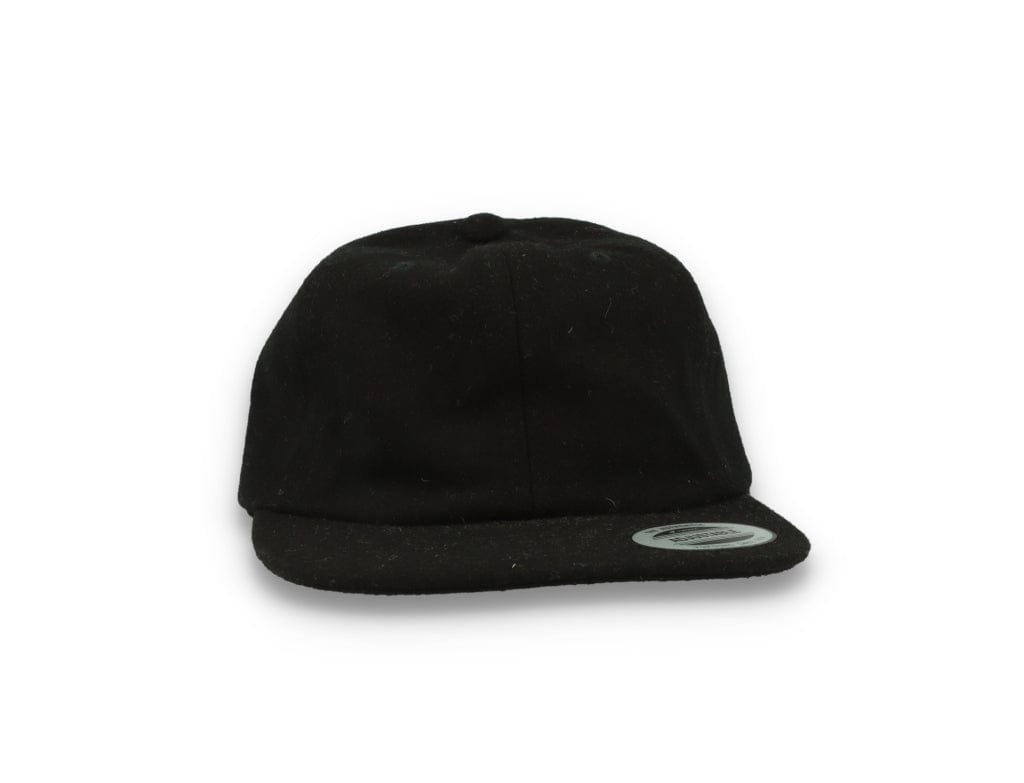 Yupoong Melton Wool Unstructured 5-Panel Cap with Leather Adjuster 6502MC Black - LOKK