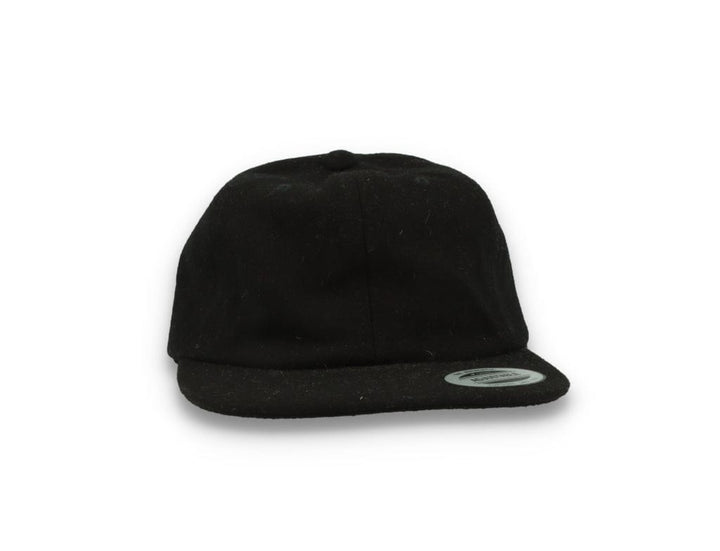 Yupoong Melton Wool Unstructured 5-Panel Cap with Leather Adjuster 6502MC Black - LOKK