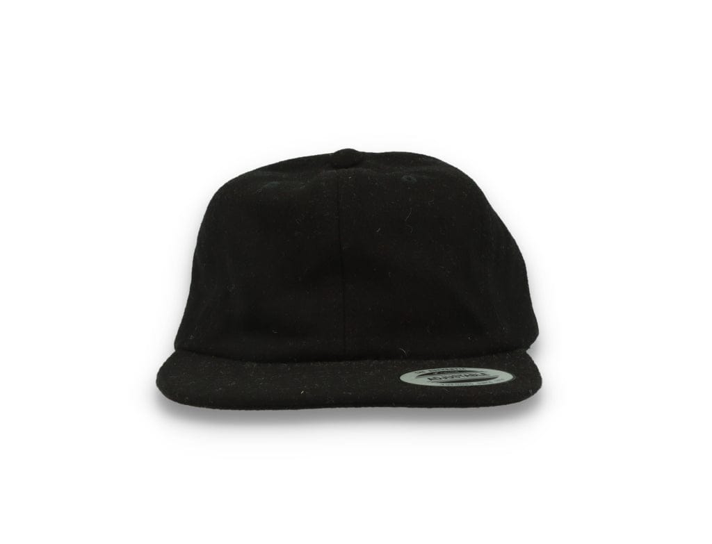 Yupoong Melton Wool Unstructured 5-Panel Cap with Leather Adjuster 6502MC Black - LOKK