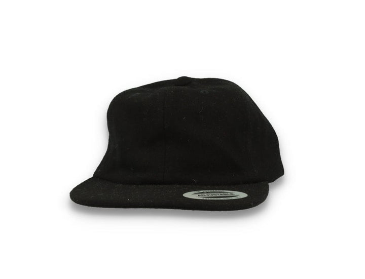 Yupoong Melton Wool Unstructured 5-Panel Cap with Leather Adjuster 6502MC Black - LOKK