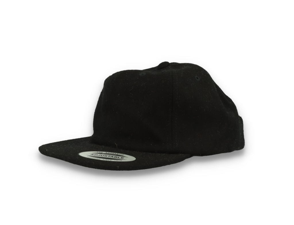 Yupoong Melton Wool Unstructured 5-Panel Cap with Leather Adjuster 6502MC Black - LOKK