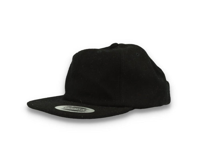Yupoong Melton Wool Unstructured 5-Panel Cap with Leather Adjuster 6502MC Black - LOKK