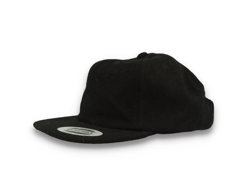 Yupoong Melton Wool Unstructured 5-Panel Cap with Leather Adjuster 6502MC Black - LOKK
