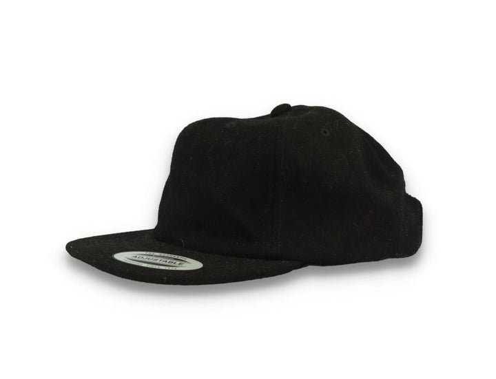 Yupoong Melton Wool Unstructured 5-Panel Cap with Leather Adjuster 6502MC Black - LOKK
