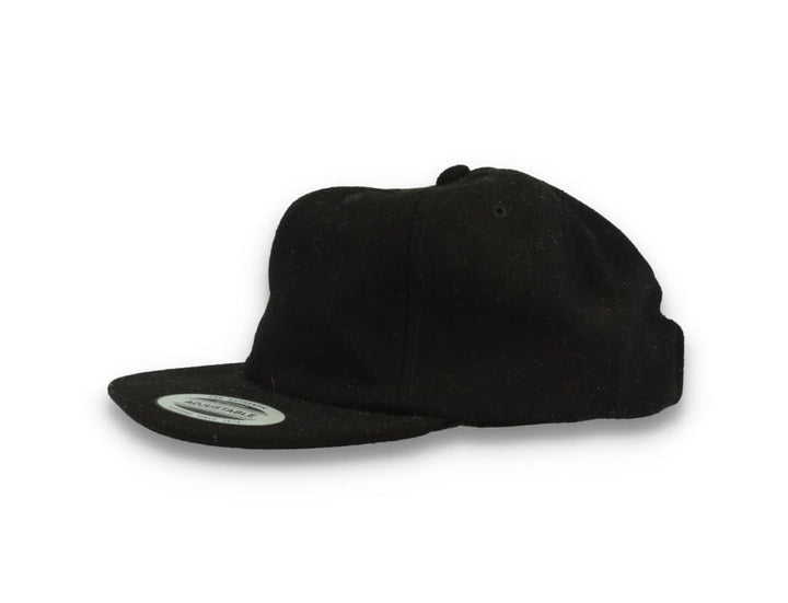 Yupoong Melton Wool Unstructured 5-Panel Cap with Leather Adjuster 6502MC Black - LOKK