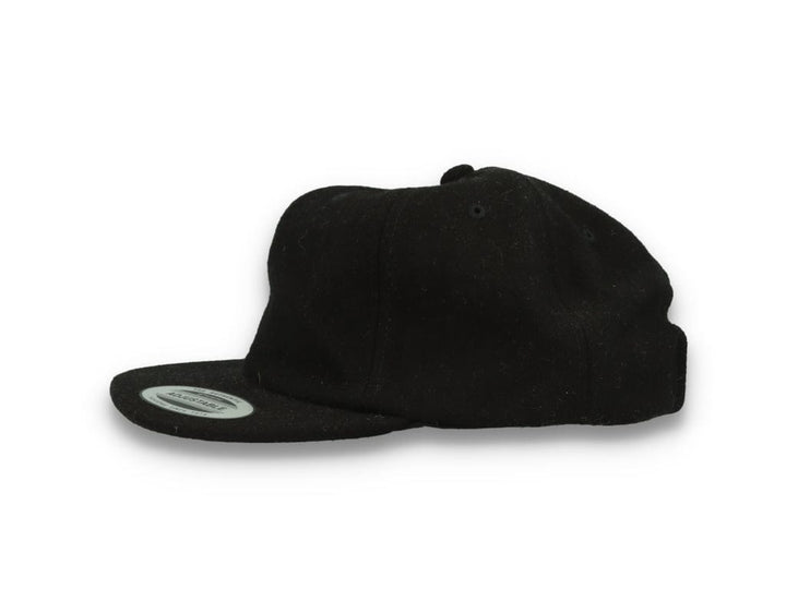 Yupoong Melton Wool Unstructured 5-Panel Cap with Leather Adjuster 6502MC Black - LOKK