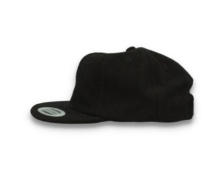 Yupoong Melton Wool Unstructured 5-Panel Cap with Leather Adjuster 6502MC Black - LOKK