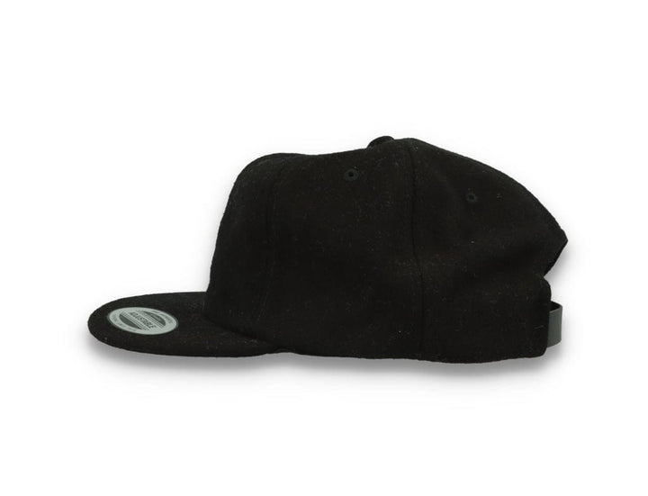 Yupoong Melton Wool Unstructured 5-Panel Cap with Leather Adjuster 6502MC Black - LOKK