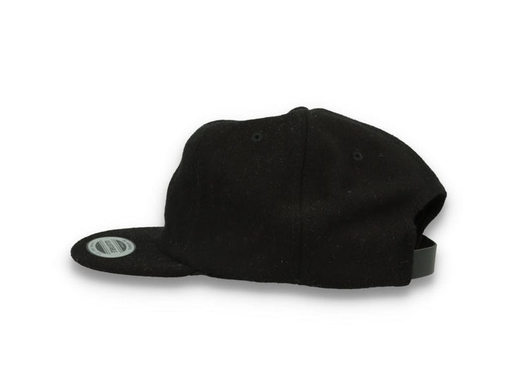 Yupoong Melton Wool Unstructured 5-Panel Cap with Leather Adjuster 6502MC Black - LOKK