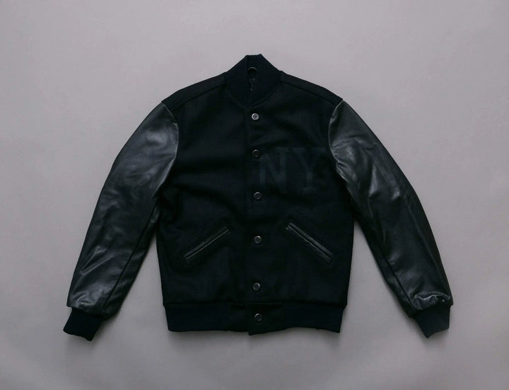 Clothing Jacket Ebbets Wool/Leather Authentic Jacket - Black on Black NY Black Yankees Ebbets Field Flannels