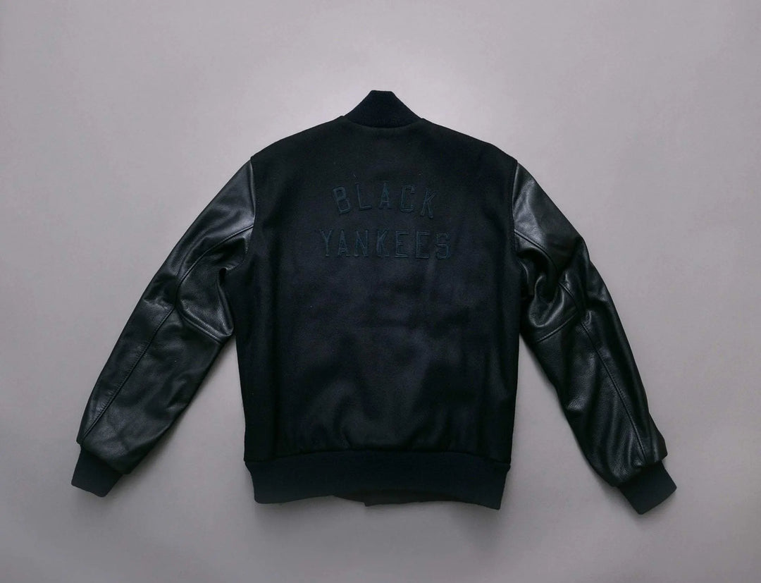 Clothing Jacket Ebbets Wool/Leather Authentic Jacket - Black on Black NY Black Yankees Ebbets Field Flannels