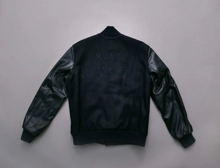 Clothing Jacket Ebbets Wool/Leather Authentic Jacket - Black on Black NY Black Yankees Ebbets Field Flannels