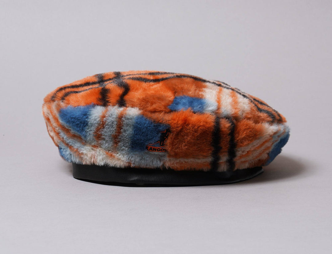 Hat Beret Kangol Faux Fur Beret Fiery Orange Plaid Kangol