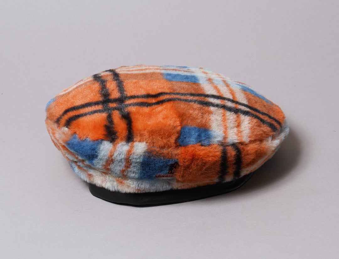 Hat Beret Kangol Faux Fur Beret Fiery Orange Plaid Kangol