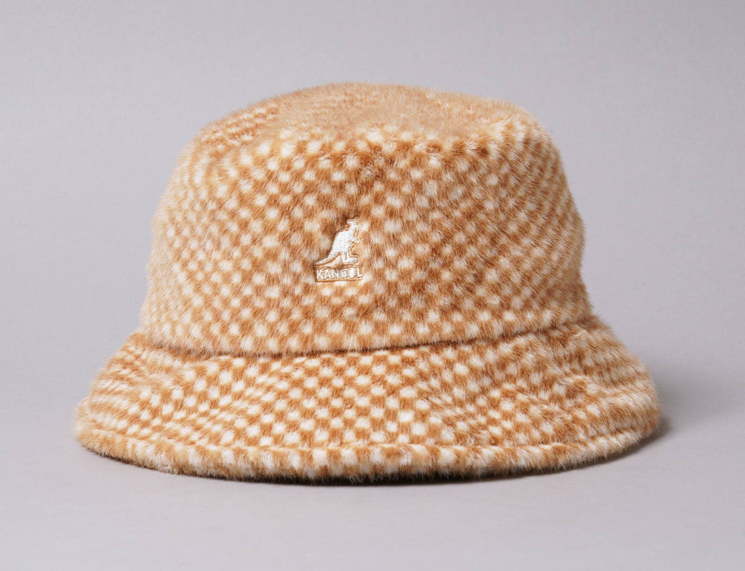 Hat Bucket Kangol Faux Fur Bucket Tan Check Kangol