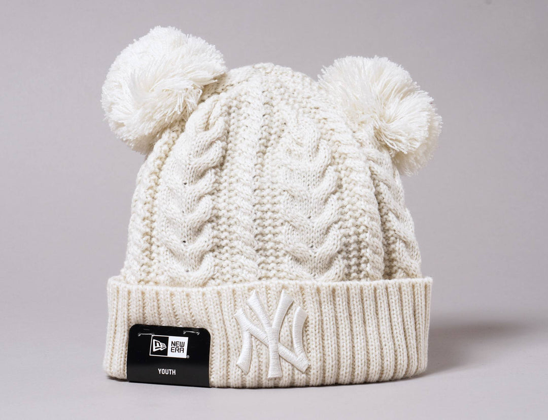 Beanie Kids Kids Beanie Double Pom Cuff Knit Off White New Era Kids Beanie / Beige / Youth