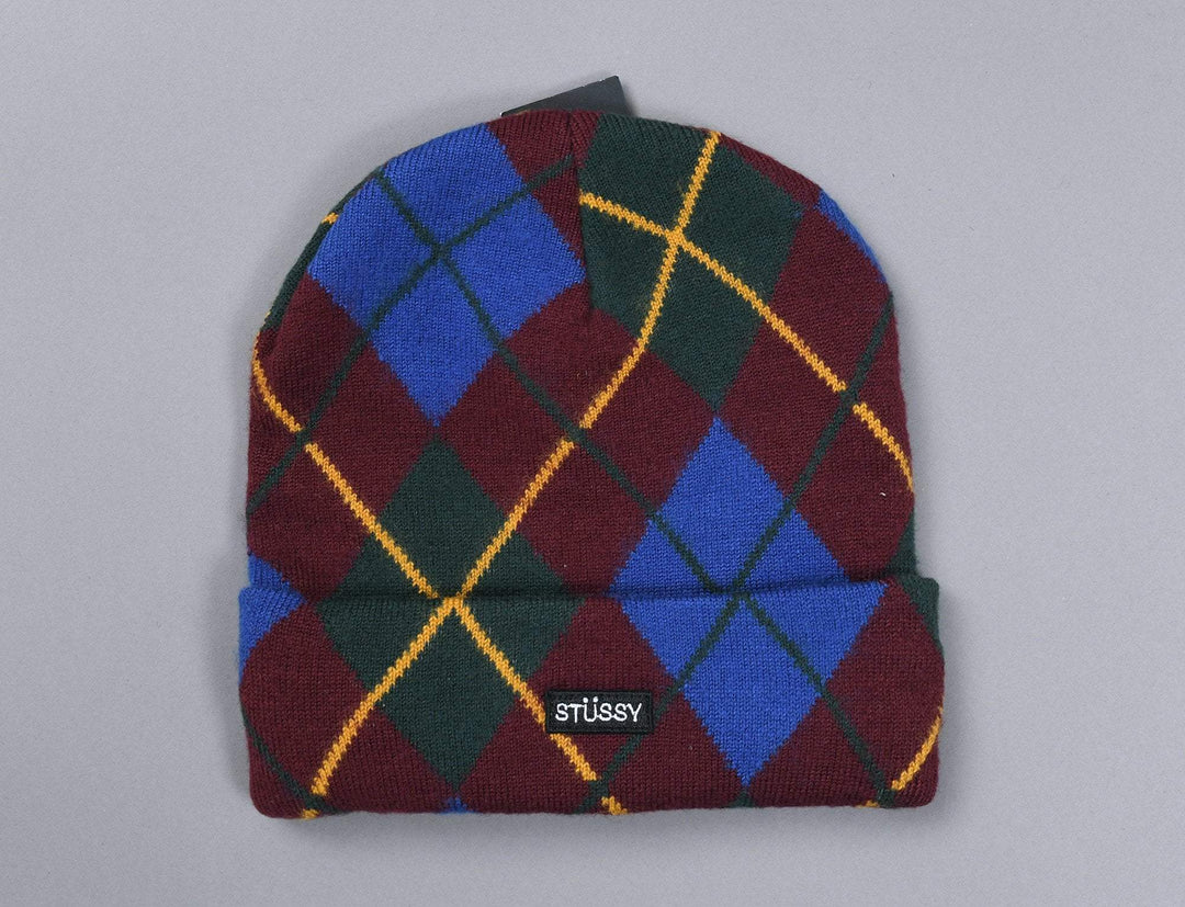 Beanie Cuff Stussy Argyle Pattern Cuff Beanie Burgundy Stussy Cuff Beanie / Multi / One Size