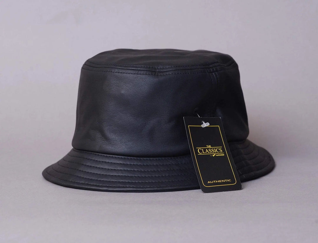 Hat Bucket Flexfit Bucket Black "Leather" Yupoong Bucket Hat / Black / One Size