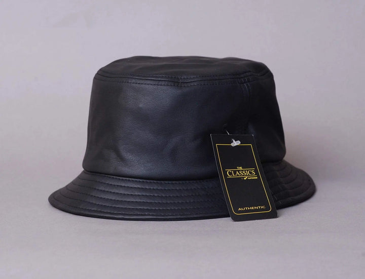 Hat Bucket Flexfit Bucket Black "Leather" Yupoong Bucket Hat / Black / One Size